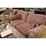 Pair of Barker and Stonehouse three seater and two seater settees on turned legs in foliate pattern