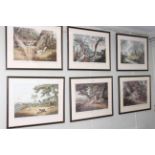 Set of six framed coloured hunting prints.