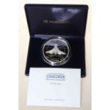 Cased silver proof commemorative Concorde coins 2003.