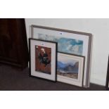 Collection of four pictures including signed landscape watercolour and limited edition print.