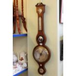 Mahogany and line inlaid banjo barometer with silvered dial.