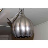 Silvered pumpkin style ceiling light.