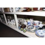 Collection of china and glassware including teawares, Poole Dolphins, vases, jugs,