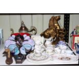 Assortment of Royal Doulton Brambly Hedge, Art Deco Dancing Lady lamp, metalwares, mounted hoof.