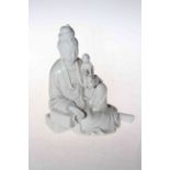 Antique Chinese Blanc de Chine Guanyin figure, double seal mark to back, 20cm.