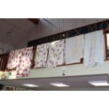Three pairs of various curtains and tie back including Laura Ashley.