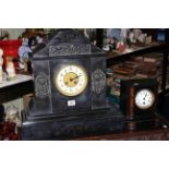 Wooden mantel clock and Victorian slate mantel clock (2).