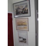 Three framed landscape watercolours.