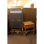 Pitch pine clerks desk and blackboard with easel.