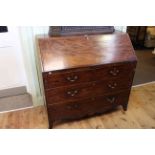 Georgian mahogany four drawer bureau on splayed legs, 110cm by 114cm.