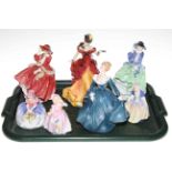 Seven Royal Doulton ladies including Belle, Monica, Dinky Do and Babie.