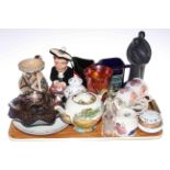 Carnival glass dish and vase, Royal Doulton 'Family' figure, two whisky water jugs, etc.