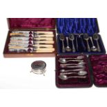 Cased set of silver spoons and tongs, part set of spoons and tongs,