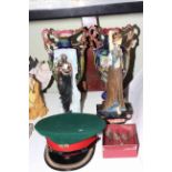 Kenya Military Police hat, T-Square, pair vases, Art Deco style dancing lady figure, other figure,