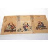 Three pictures of seated Chinese men with calligraphy.