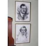 Pair of 1920's charcoal portraits of distinguished subjects, signed and framed.