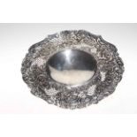 Edwardian silver dish by Walker and Hall with ornate embossed and pierced border, Chester 1906.