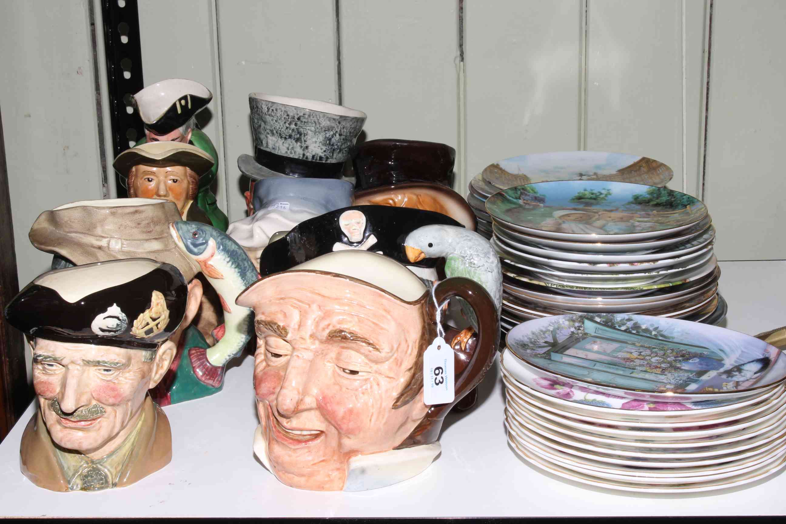 Collection of four Royal Doulton and five other toby jugs including Monty, Mrs McCawber,
