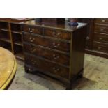 Mahogany four height chest of drawers with brass drop handles, 108cm wide, 57cm deep, 105cm high.