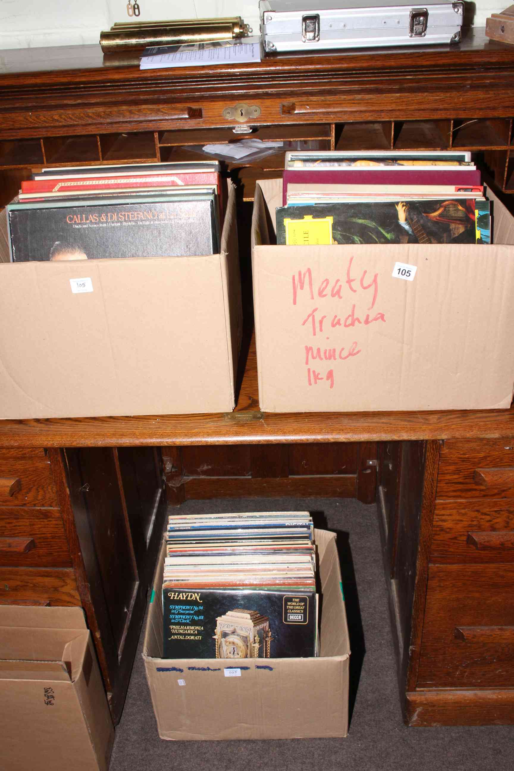 Three boxes of LP records, majority are classical.