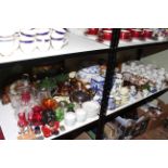 Large collection of ceramics, coloured glass, antique tea bowls, commemoratives,