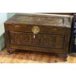 Camphor wood chest carved with ships.