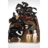 Beswick, Royal Doulton and other horses, two Beswick and two Royal Doulton dogs and Beswick Trout.
