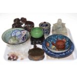 Oriental bowl with overall calligraphy, jade Buddha, soapstone carving, tobacco jar, Oriental china,