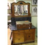 Oak marble topped and mirror backed washstand, 196cm by 110cm.