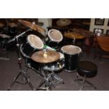 Five-piece Pearl Export drum kit with Zildjian Hi-hats, 20inch ride cymbal, 16inch crash cymbal,
