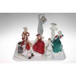 Four Royal Doulton, three Coalport and Royal Worcester figures (8).