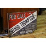 Vintage enamel sign Arthur Thompson Auctioneers and Estate Agent Middlesbrough.