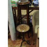 Mahogany plant stand and small mahogany wine table.