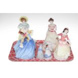 Four Royal Doulton ladies, Susan, Jane, Julia and Autumn Breezes and two small Wade figures.