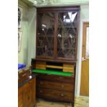 19th Century mahogany secretaire bookcase with inlaid astragal glaze doors,