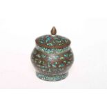 Middle Eastern turquoise inset jar and cover, 8.5cm.