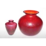 Two Studio red glass vases, each with iridescent style decoration.