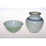 Chinese green glazed bowl, and, a vase (2).