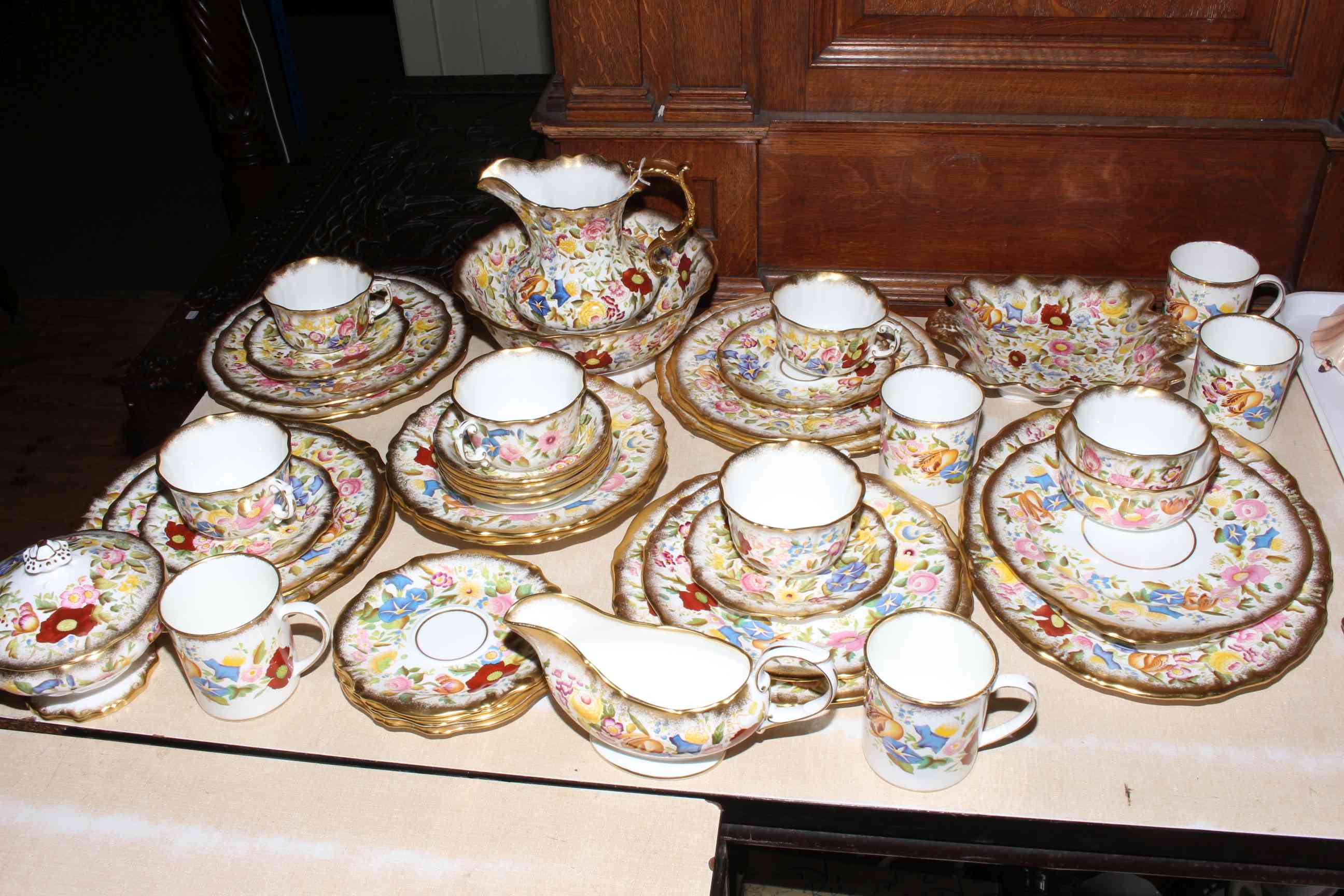 Forty three pieces of Hammersley Queen Anne table china including sweet dish, jug and bowl, cups,