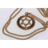 9 carat gold Star of David pendant and chain necklace.