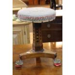 William IV inlaid adjustable music stool on brass icon paw feet.