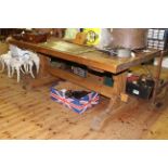 Large rectangular plank top refectory table, 200cm by 100cm.