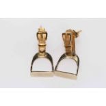 Pair 14k gold strap and stirrup earrings.