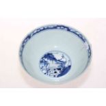 Antique Chinese blue and white bowl with figure decoration, 16cm diameter.