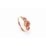 Late Victorian 18 carat gold ruby and diamond set ring, size S.
