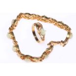 18 carat gold cats eye and diamond set bracelet together with en-suite ring, size N,