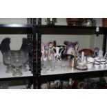 Collection of glass, ceramics, miners lamp, collectors plates, decanter, etc.