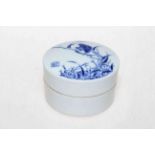 Wang Bu Republic blue and white jar and cover, painted with bird and foliage, 8cm diameter.