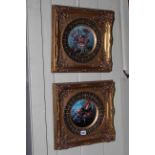 Pair ornate gilt framed fairy plaques.