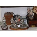 WITHDRAWN Avery scales, wooden till with drawer, microscope, Coalport lamp and four ornaments.